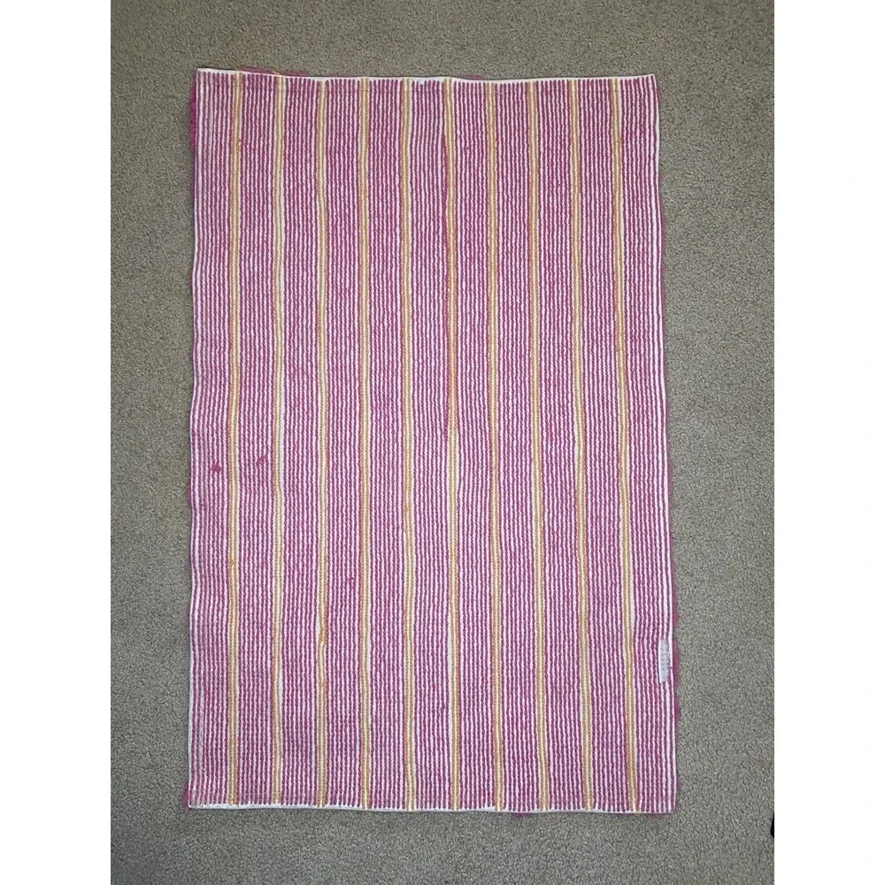 Room Essentials Pink and Orange Striped Plush Bath Rug 32x21